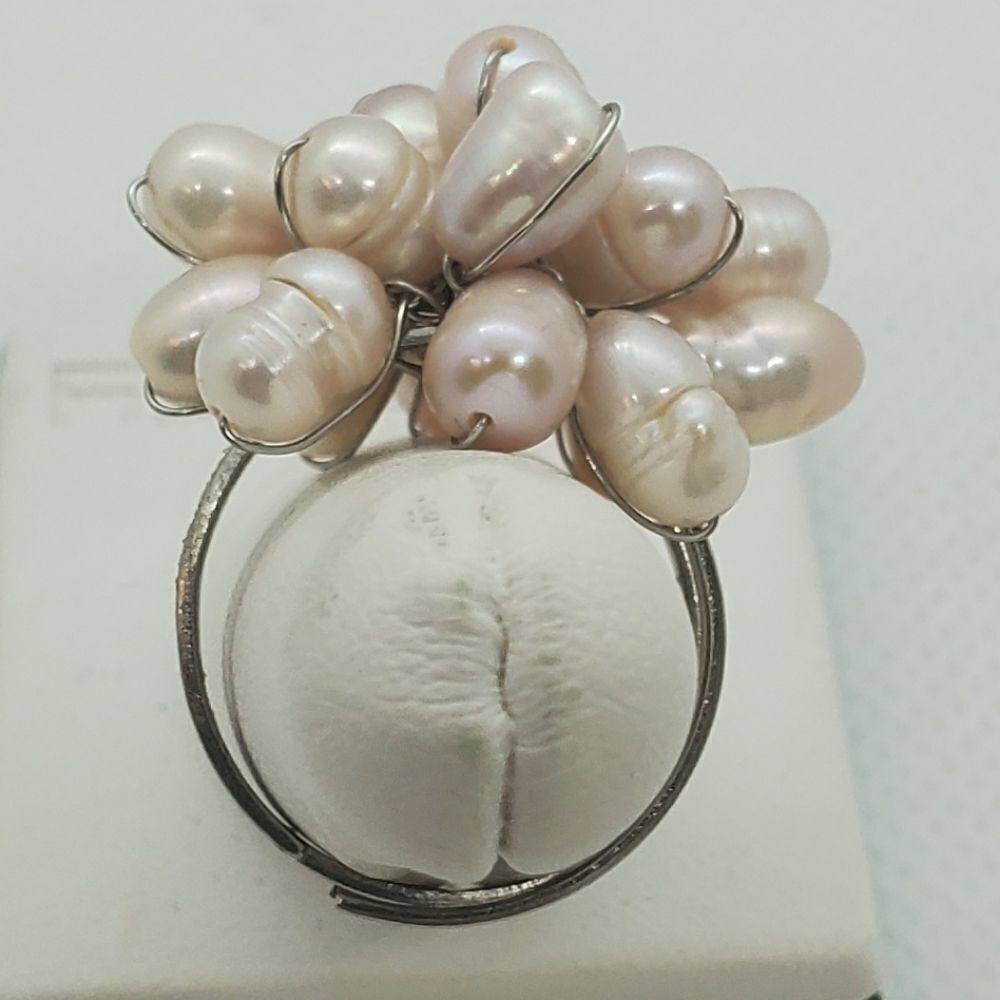 Genuine Pearl Beaded Adjustable Silver Ring - Picture 4 of 6